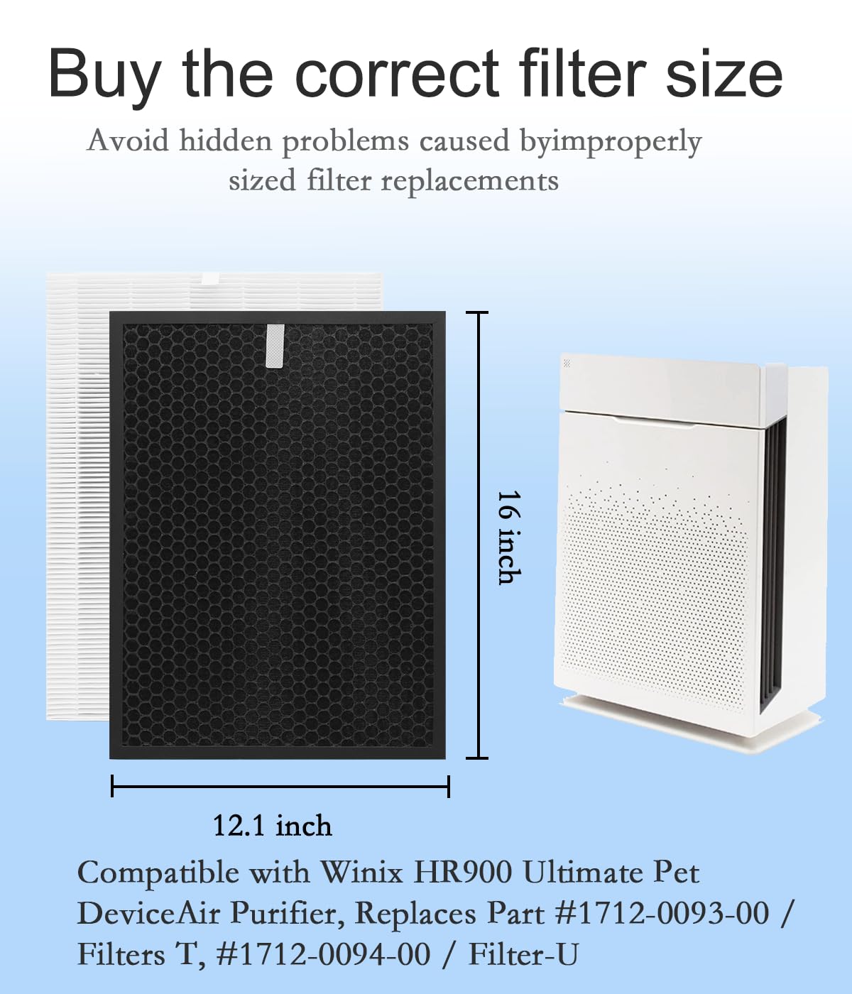 WOCASE 2 Pack HR900 Replacement Filters T Set Compatible with Winix HR900 Ultimate Pet Air Purifier, True HEPA + Activated Carbon Filter, Part Number 1712-0093-00/T&1712-0094-00/U