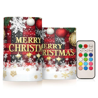 ALAZA Christmas Flickering Flameless Candles Buffalo Plaid Check Snowflake Battery Operated with Remote Timer,Tea Light Candles LED Pillar Votive Candles Set of 2 for Outdoor Indoor Xmas Decorations