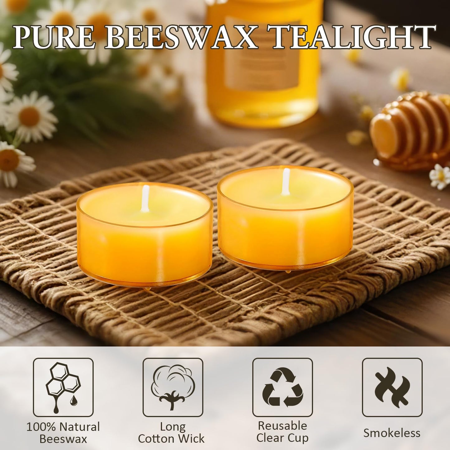 60 Packs Beeswax Tealight Candles, 4-Hour Extended Burn Time Pure Beeswax Candles Bulk, Natural Smokeless Clean Burn Bees Wax Candle for Wedding Party Home Deco Air Purification Fragrance