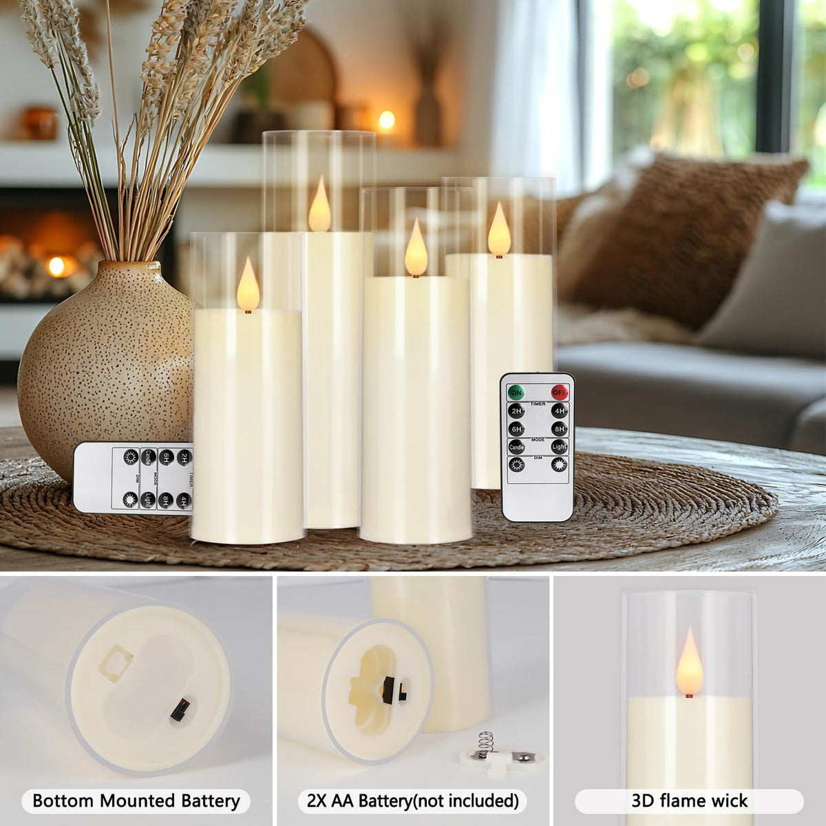 CAKETYCG 24-Pack LED Flameless Candles(14/16/18cm) with 4 Timers Remote - 3D Flickering Flame, Clear, Perfect Decor for Home & Events.