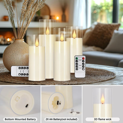 CAKETYCG 24-Pack LED Flameless Candles(14/16/18cm) with 4 Timers Remote - 3D Flickering Flame, Clear, Perfect Decor for Home & Events.