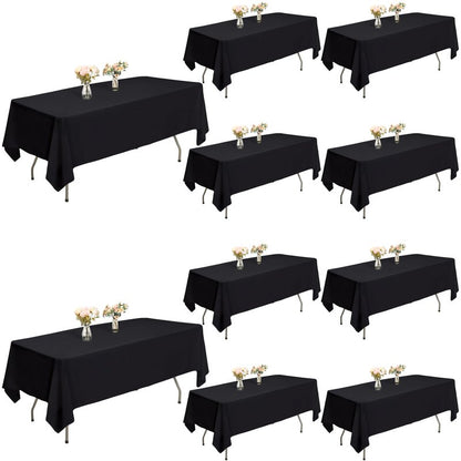 ITWMTTO Black Tablecloths Rectangular 10-Pack, 60x102 Inch Table Cloths for 6 Foot Rectangle Tables, Heavy-Duty Polyester Fabric - Stain Resistant Reusable & Washable