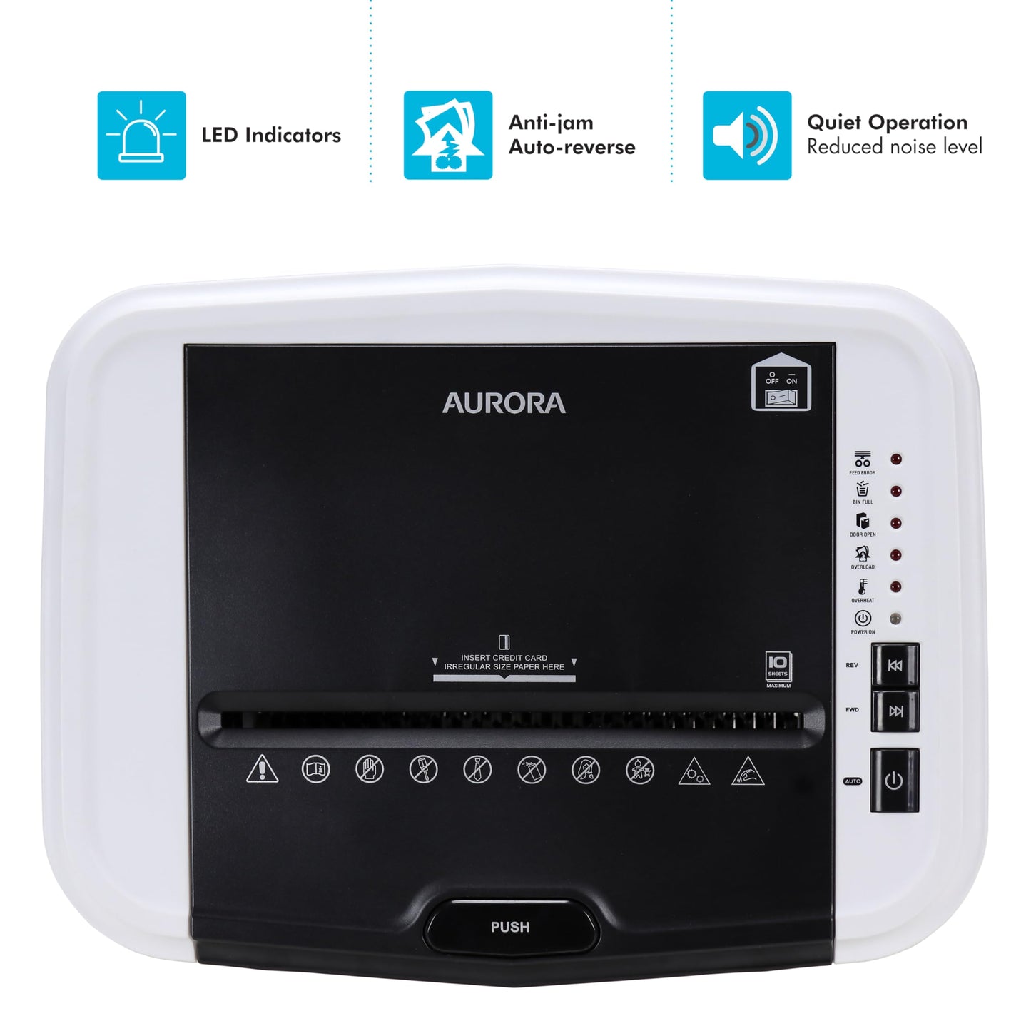 Aurora Professional Grade 120-Sheet Auto Feed Micro-Cut Paper and Credit Card Shredder with 5 Gallon Pullout Basket / 30 Minutes/Security Level P-4 (White/Black)