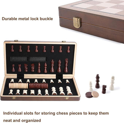 15 Inch Magnetic Wooden Chess Set with Folding Board and Chess Piece Storage Slot Handmade Portable Travel Chess Game Sets for Kids Adults Beginner and Pros Carry Bag 2 Extra Queens