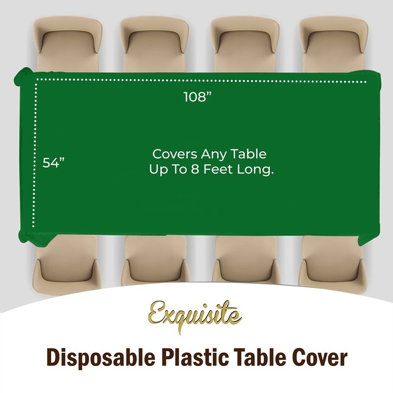 Exquisite 12-Pack Premium Plastic Tablecloth Pack of 12 Premium Plastic Tablecloth 54 Inch x 108 Inch Rectangle Table Cover - Emerald Green