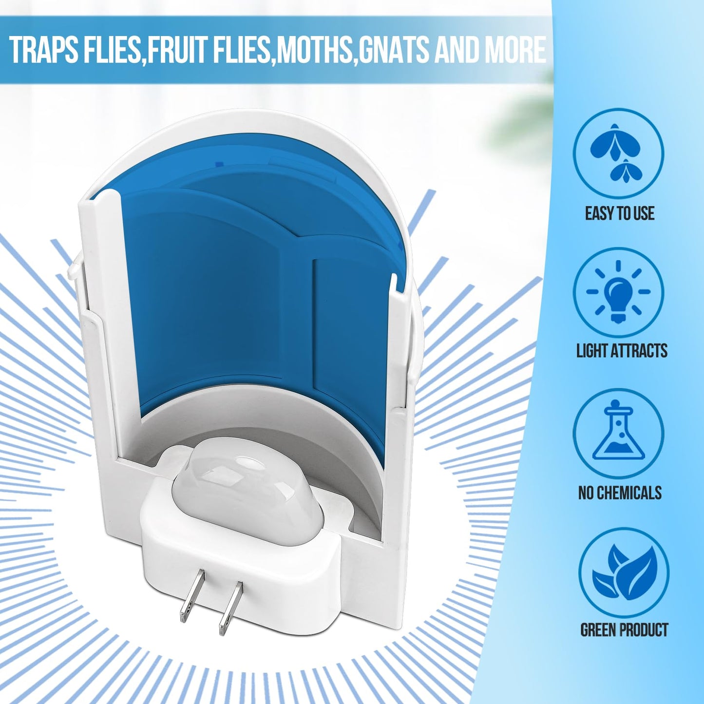 Flying Insect Trap Indoor, Plug-in Fruit Fly Trap for Indoor, Mosquito Killer Gnat Moth Fly Catcher with Night UV Light, Mosquito Attractant Bug Zapper for Home, Office (1 x Device & 4 x Refills)