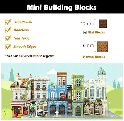 ZenithFlow Street View Building Blocks Kit Brick Square Mini Blocks Construction Toys European Architecture Model House Store Building Set Idea Gifts Home Decoration Collection for Adults 3299 PCS