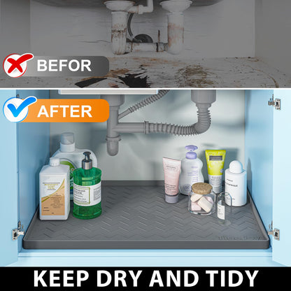 TigeJoy Waterproof Under Sink Mat 22" x 19", Shelf Liner Protector in Kitchen and Bathroom, Silicone Cabinet Liners for Organizers and Storage, Fit as Drawer Mats or Drip Tray