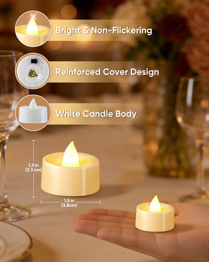 BEICHI Flameless Candles, 50 Pack Tea Lights Battery Operated, No Flickering Votive Candles LED Tea Lights for Halloween Christmas Wedding Home- Warm White, White Base