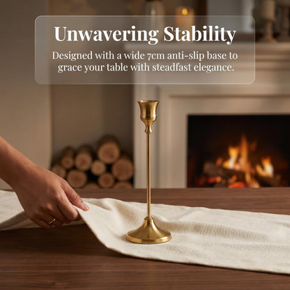 Oakernel French Gold Taper Candle Holders 4 Sets(12 Pcs) - Tall Metal Candlestick Holders for Table Centerpiece, Formal Dinner, Wedding, Fireplace Mantel Decor, Fits 3/4 Inch Thick Candles