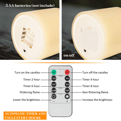 AFINETH Extra Large Flameless Candles with 3 Wicks, 6"x6" Real Wax Battery Operated Candles with Remote and Timer, Flickering LED Candles Fake Candle for Home, Wedding, Party, Ivory