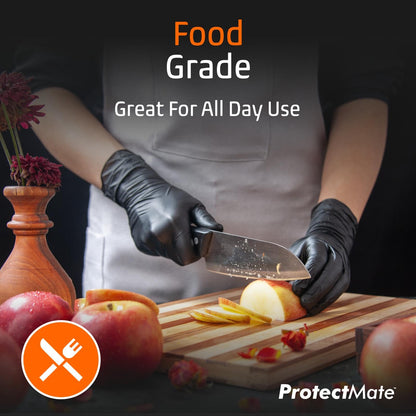 Protectmate 5 Mil Black Nitrile Gloves for Food Prep - Textured Food Prep Gloves - Food Handling Gloves Disposable Latex Free Gloves for Cooking, Catering, Food Service - X-Large (Box of 100)