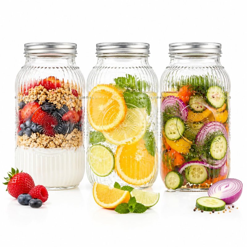 WELLIFE 64oz Mason Jars, 3 Pack Large Mason Jars Wide Mouth for Pickling, Canning, Fermenting and Food Storage, Microwave & Dishwasher Safe