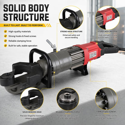 GERMCENS Electric Rebar Bender 1500W Hydraulic Rebar Bending Machine #16-25 mm Rebar to 90° within 3-4s, Enabling easy bending of rebar steel bar,Comes with a storage box.