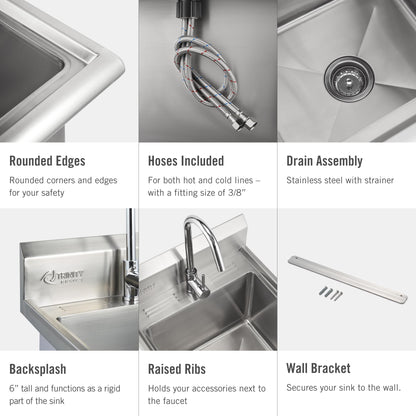 TRINITY BASICS 21.5in Freestanding Stainless Steel Utility Sink, NSF Sink For Laundry Room, Garage, Shop, Kitchen Prep, Food Truck, Dog Wash, with Hot/Cold Pullout Chrome Faucet, 21.5” x 24” x 49.2”