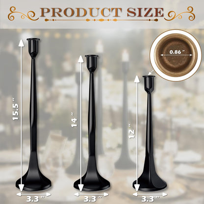 LAJIAOZ Antique Iron Taper Candle Holder Set of 3, Decorative Candlestick Holders for Dining Table, Wedding Centerpiece, Farmhouse & Modern Home Decor, Metal Candle Stands(12" 14" 15.5")(Black)