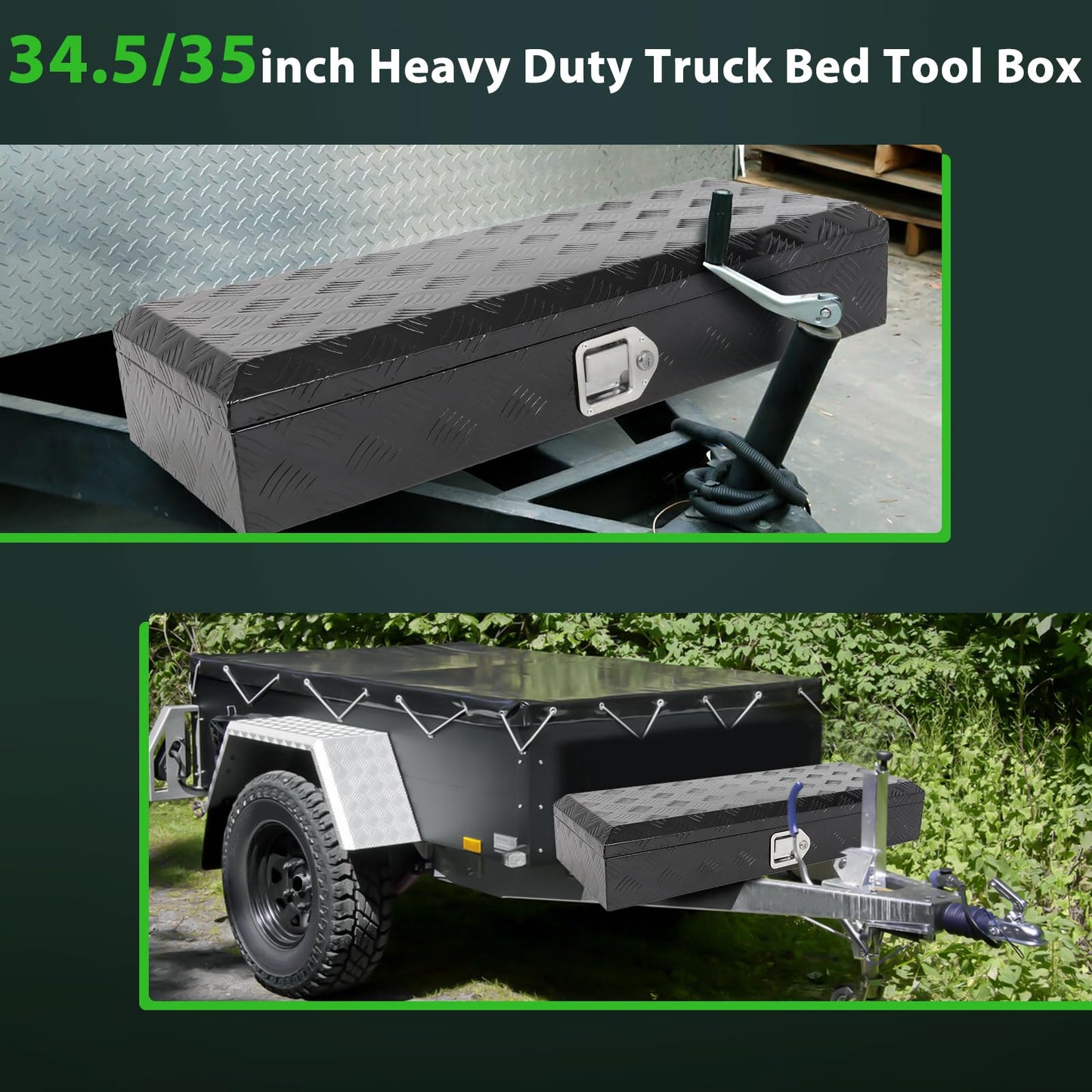 SCITOO 34" Aluminum Diamond Plate Truck Bed Tool Box,Heavy Duty Crossover Storage for Most Full Size Pickups,Lockable Weatherproof Chest,Fits 35 Inch Truck Beds,Easy Access to Load and Unload