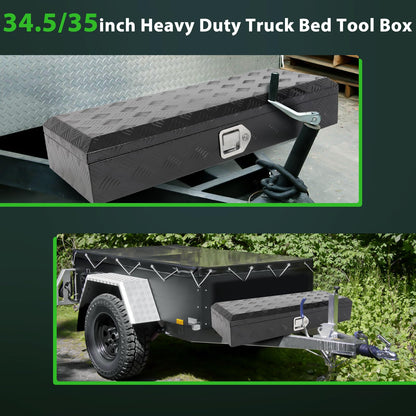 SCITOO 34" Aluminum Diamond Plate Truck Bed Tool Box,Heavy Duty Crossover Storage for Most Full Size Pickups,Lockable Weatherproof Chest,Fits 35 Inch Truck Beds,Easy Access to Load and Unload