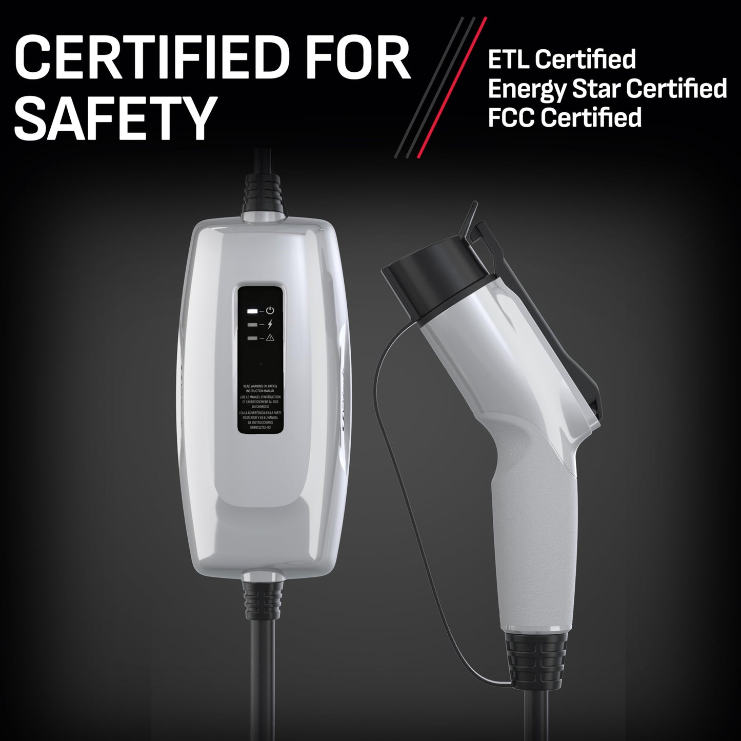 Schumacher Electric Level 1 Portable EV Charger, 12 Amp, 120 Volt, NEMA 5-15P Plug, Indoor/Outdoor Charging, J1772 Connector, 20 Foot Charging Cable, SEV1670