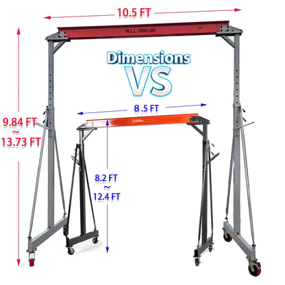 Extra-Large Size Adjustable Gantry Crane 4000 LB, Width 10.5 FT, Height Adjustable 9.84 FT~ 10 FT~ 12 FT ~ 13.78 FT, Portable Crane 2T with Chain Hoist, Trolley and Rigging Kit (4000 LBS)