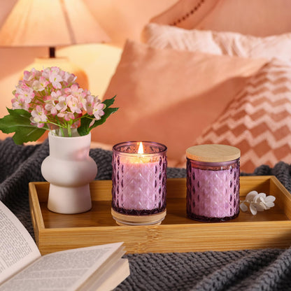 MATAHUM 2 Pack Lavender Scented Candles for Home Decor, 6.5oz Natural Soy Wax Aromatherapy Jar Candles, Lavender Candle for Relaxing Meditation, Birthday Housewarming Giftable for Women