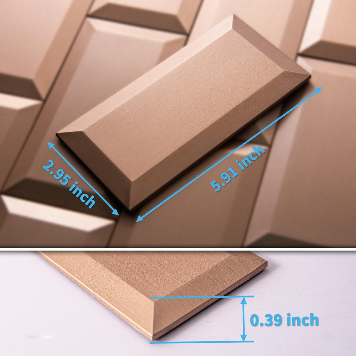 Art3d 100 Pcs Peel and Stick Backsplash Tiles, 3D Textured Metal Stick On Subway Wall Tiles for Kitchen Back Splashes, Bathroom, Laundry Room, 3 x 6 Inch, Copper (Pack of 2)