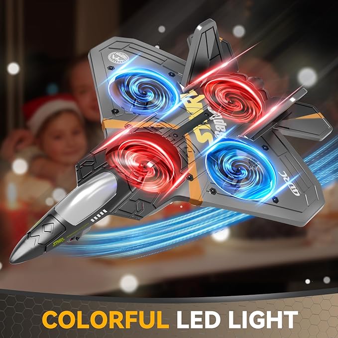 4DRC V17 Foam Remote Control Airplanes Rc Planes for Kids Adults 4-7 8-16 Remote Control Planes Fighter Jet with Light 360° Flip Fighter Jet Toy Gravity Sensing Stunt Roll Gifts for Kids Boys