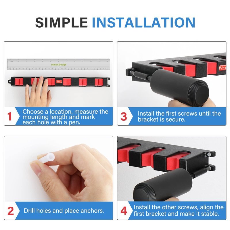 Simple Deluxe Horizontal Fishing Rod Holders Wall-Mounted - Fishing Rod Rack Great Fishing Pole Holder for Garage, Fishing Rod Rack Holds Up to 6 Rods, 13.6'' Red, 1 Pair Simple Deluxe