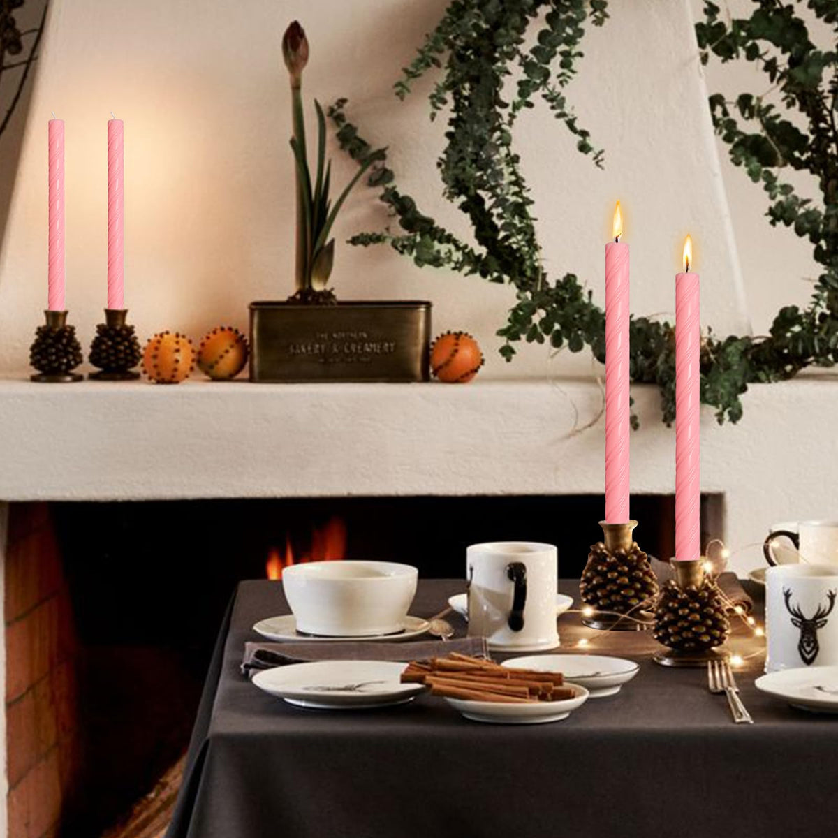 Dripless Spiral Taper Candles Unscented Pink Smokeless Long Dinner Candles 10 Inch Long Lasting Burn Candlesticks for Home Decoration Women Gifts(2Pcs)