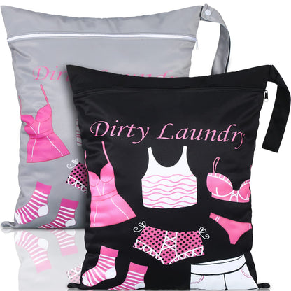 Shappy 2 Pcs Large Travel Laundry Bag Washable Waterproof Wet Dry Large Dirty Clothes Bag Bathing Workout(Dress Style)