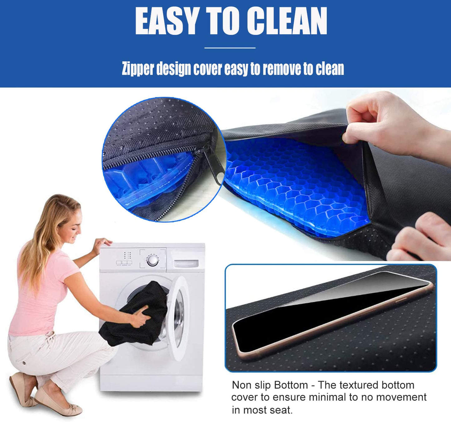 Gel Seat Cushion for Long Sitting Pressure Relief(Super Large&Thick) -Wheelchair Cushion for Pressure Sores - Coccyx,Sciatica & Tailbone Pain Relief Cushion- Non-Slip Butt Pillow for Office, Home, Car