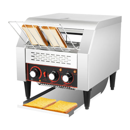 Commercial Conveyor Toaster 300 Slices/Hour,2200W Stainless Steel Heavy Duty Industrial Toasters (with Double Heating Tubes),Stainless Steel Conveyor Toaster for Making Muffins/Toast/Pastries/Waffles