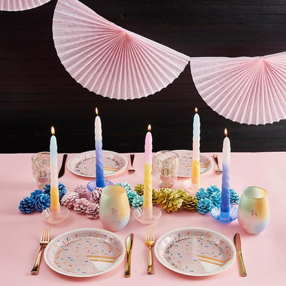 Slant Collections Tri-Colored Unscented Spiral Taper Candles 2-Count Dinner Candles, 9-Inch, Pink/Yellow/White