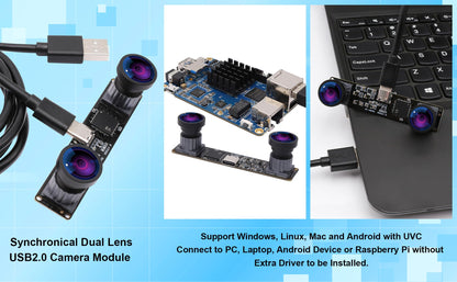 ELP 4MP Dual Lens USB Camera - Wide Angle, 1080P 60fps, Lightburn, Mini UVC USB2.0 Laser Engraver Camera Module for Computer & Raspberry Pi