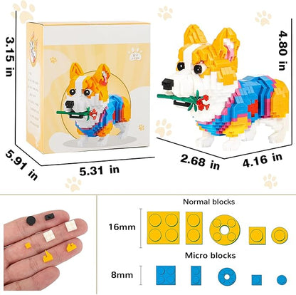 QLT QIAOLETONG Cute Animal Micro Mini Building Blocks Kit Corgi Dog Micro Bricks Building Toys for Adults Party Favors for Kids 12-14+ Years Old Birthday Carnival Prizes (997 PCS)