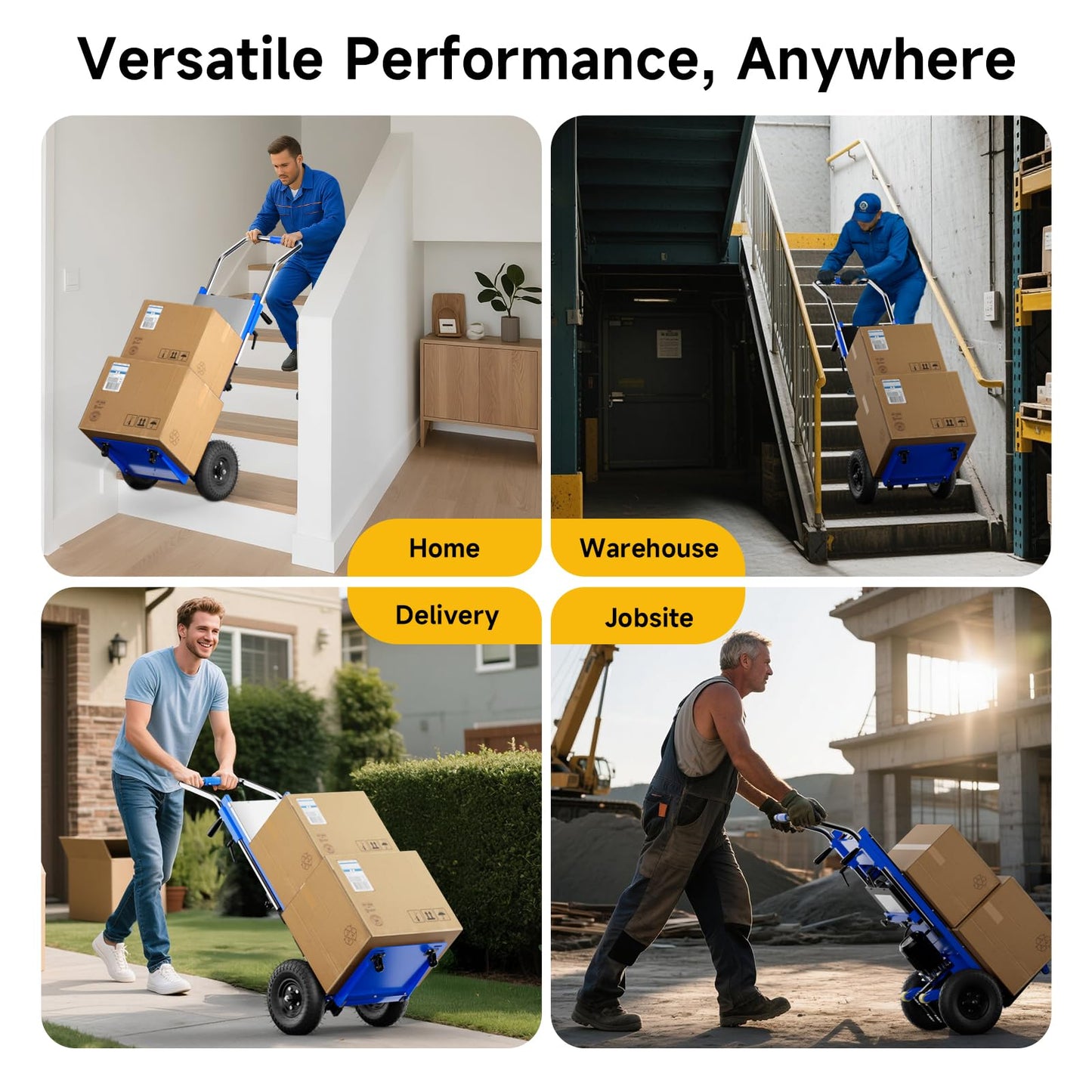 Electric Stair Climbing Dolly, 880lbs Capacity Stair Climbing Hand Trucks, 1200W Powered Electric Dolly Heavy Duty Cart, with Folding Handle & Solid Wheel & 4M Safety Rope
