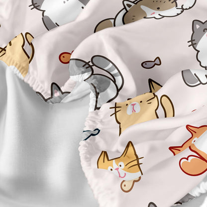 XYNHML Kids Cute Cat Fitted Sheet Set 3Pcs Cartoon Pet Cat Fishing Quilt Bed Sheets Twin Lovely Animal Bedding Set for Boys Teens Adult Includes 1 Fitted Sheet,2 Pillowcases