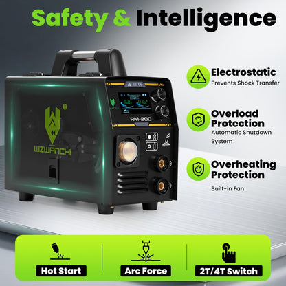 WZWANCHI 200A Aluminum MIG Welder 110V/220V, Flux MIG/MIG/Single Pulse MIG/Stick/Lift TIG 5 In 1 MIG Welding Machine With LED Display, Heavy Duty Flux Cored MIG Welder For Indoor Outdoor