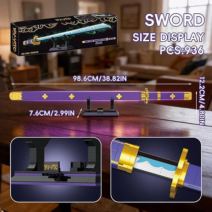 Anime Sword Building Set 936 Pieces Yamato Sword Model with Scabbard &amp Stand Japanese Samurai Cosplay Prop Construction Toy Hell King Style Blade Gift for Adults and Teens