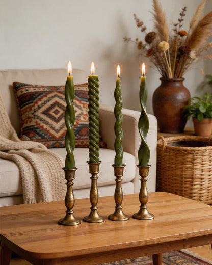 10 Inch Olive Taper Candles-Green Tapered Candle Smokeless Unscented Candlestick Long Slow Burning 8 Hours Tall Sticks for Christmas Wedding Dinner Parties-4Pack