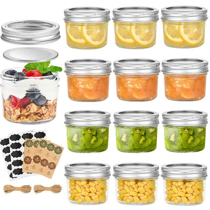 TUZAZO 4 oz Mini Mason Jars with Lids 12 Pack, 4oz Small Glass Mason Canning Jars for Jam Jelly Yogurt Dessert, Shower Wedding Favors Decor