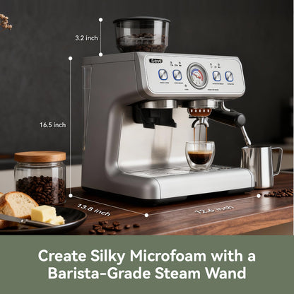 Gevi Dual Boiler Espresso Machine, Built-in Coffee Grinder, 58mm Commercial Portafilter, Professional Steam Wand, 31 Grind Levels, Stainless Steel Silver Home Barista Coffee Maker