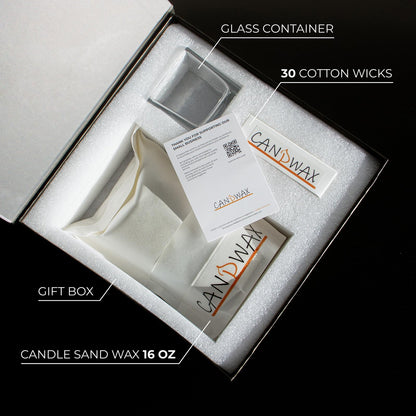 CANDWAX Pearled Candle Wax Sand 16 Oz (450g) - Unscented Plant-Based Smokeless Dripless Gift Powder for Candles - Refillable Candle Pearls with 30 Wicks and a Reusable Glass Container