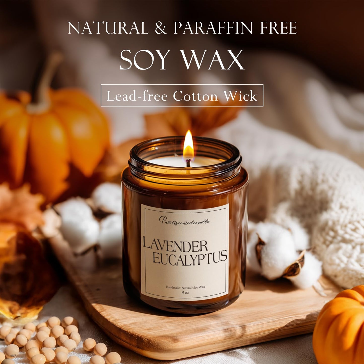 Putart Lavender & Eucalyptus Scented Candles for Home, Natural Soy Wax Aromatherapy Non Toxic Candle Gifts for Women Men, Home Fragrance Decoration Glass Jar Candle for Meditation and Relaxation (9oz)