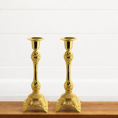 Alisveristime 2-Piece Candle Holder Set - Medium Size Decorative Zamac Candlesticks for Elegant Home Decor (Gold & Silver) (Gold)