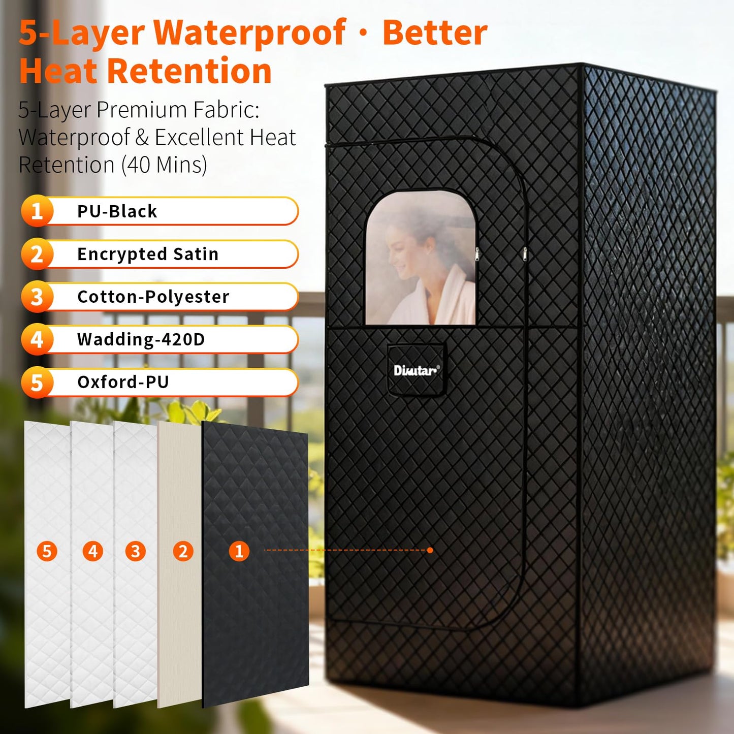 Dikutar Sauna Box - Portable Sauna for Home with Upgraded 3L 1500W Steamer, Folding Chair and Non-Slip Mat for Relaxation Spa, 5-Layer Waterproof and Insulated Steam Tent, 3x3x6ft, Larger (Black)