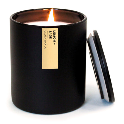 Calyan Wax Co. Lemon & Sage Scented Candle - 75 Hour Burn - Luxury Clean Soy Wax Candles - Long Lasting Black Tumbler Jar Candle for Home - 10.2oz