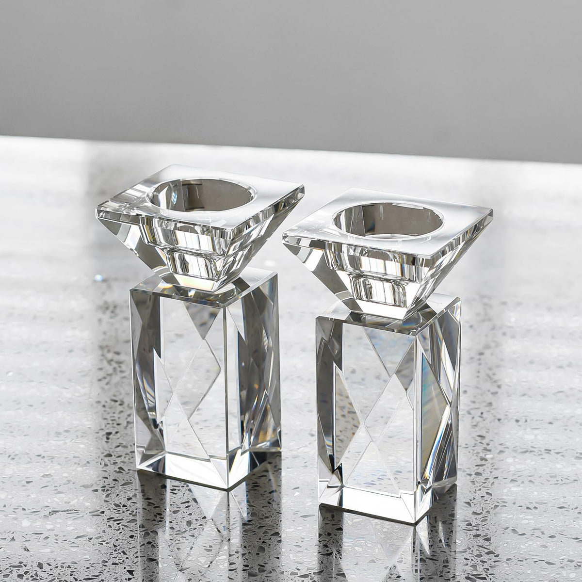 Crystal Candle Holders Set of 2, Clear Taper Candle Holder Decor, Table Centerpieces for Home Party and Wedding Decoration(4.5''Height)