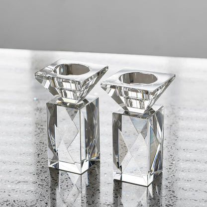 Crystal Candle Holders Set of 2, Clear Taper Candle Holder Decor, Table Centerpieces for Home Party and Wedding Decoration(4.5''Height)