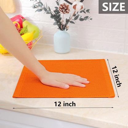 Homaxy 100% Cotton Waffle Weave Kitchen Dish Towels, Ultra Soft Absorbent Quick Drying Cleaning Towel, 13 x 28 Inches, 6-Pack, Orange